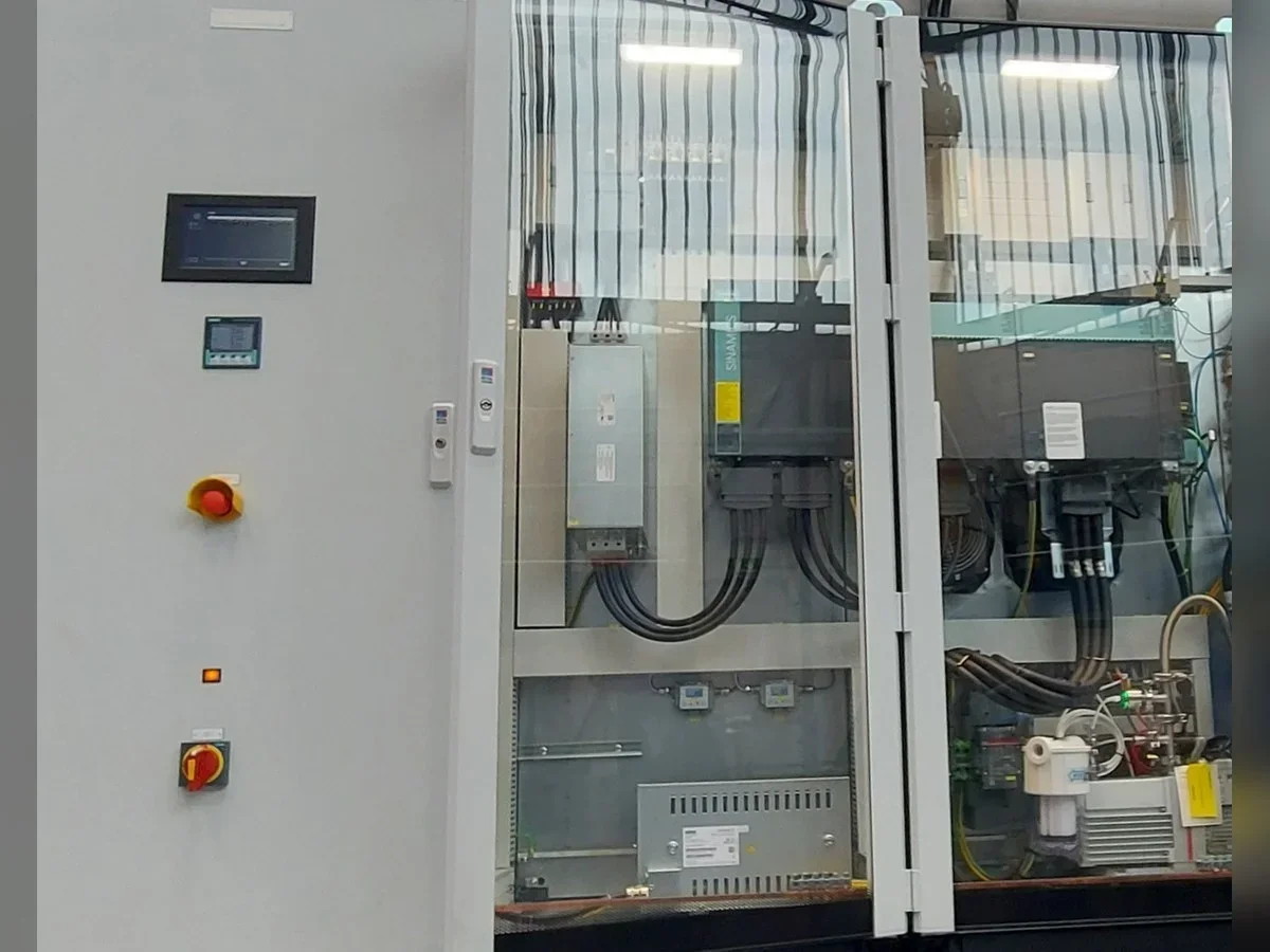 Industrial control cabinet with PLC wiring