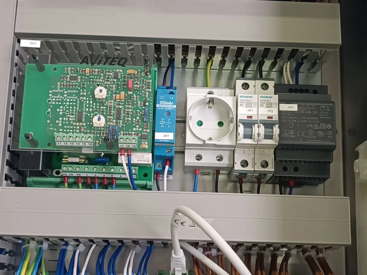 Retrofit control panel with PLC and electrical components